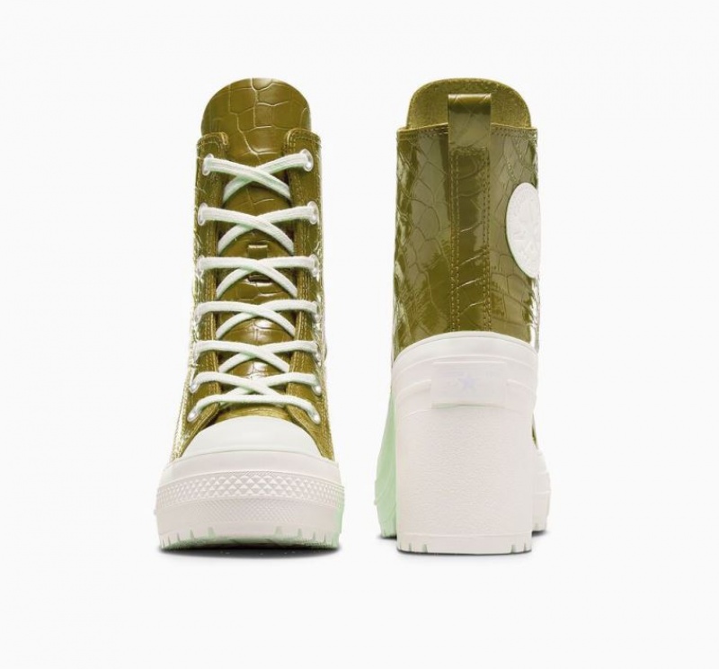 Olive Converse Chuck 70 De Luxe Heel Embossed Women's High Tops | NZ CALRF2186