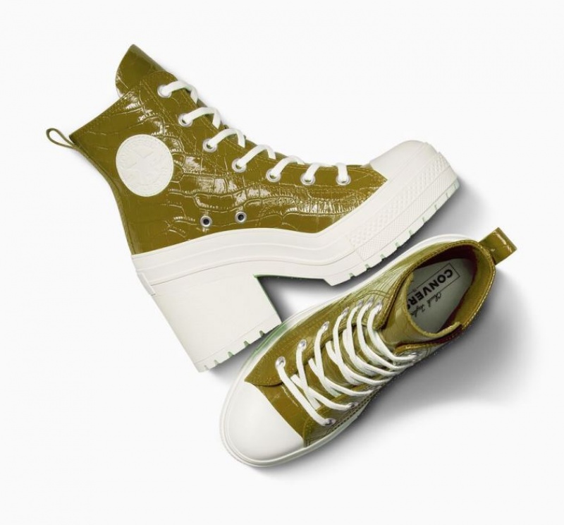 Olive Converse Chuck 70 De Luxe Heel Embossed Women's High Tops | NZ CALRF2186