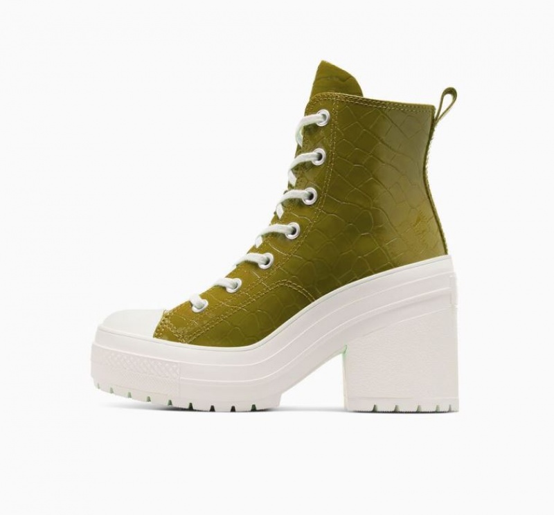 Olive Converse Chuck 70 De Luxe Heel Embossed Women's High Tops | NZ CALRF2186