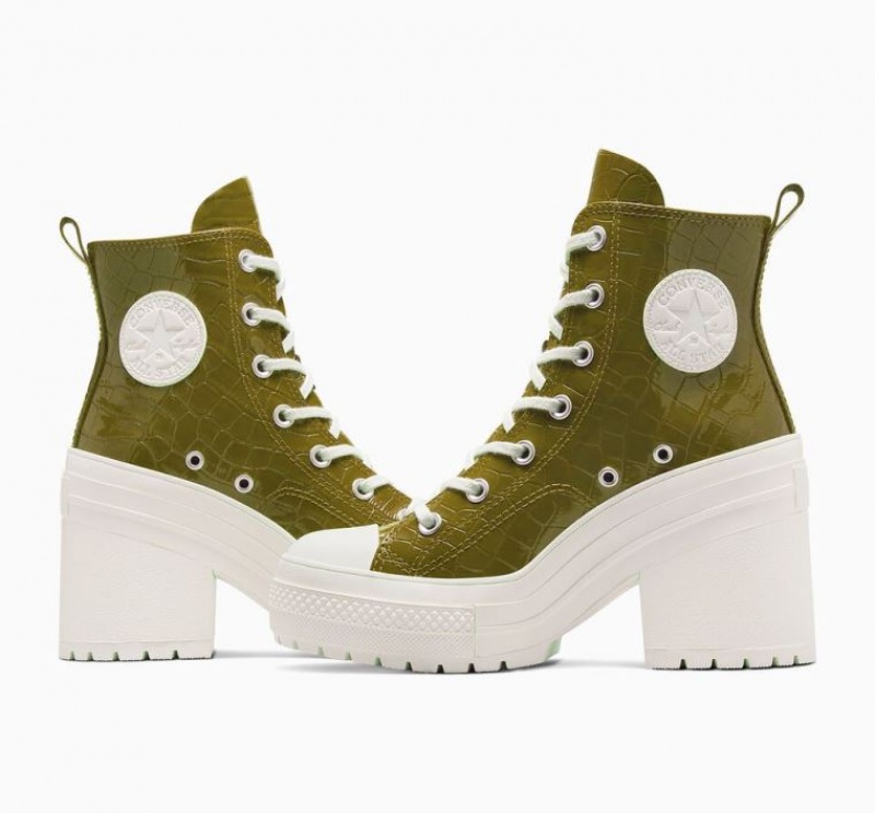 Olive Converse Chuck 70 De Luxe Heel Embossed Women's High Tops | NZ CALRF2186