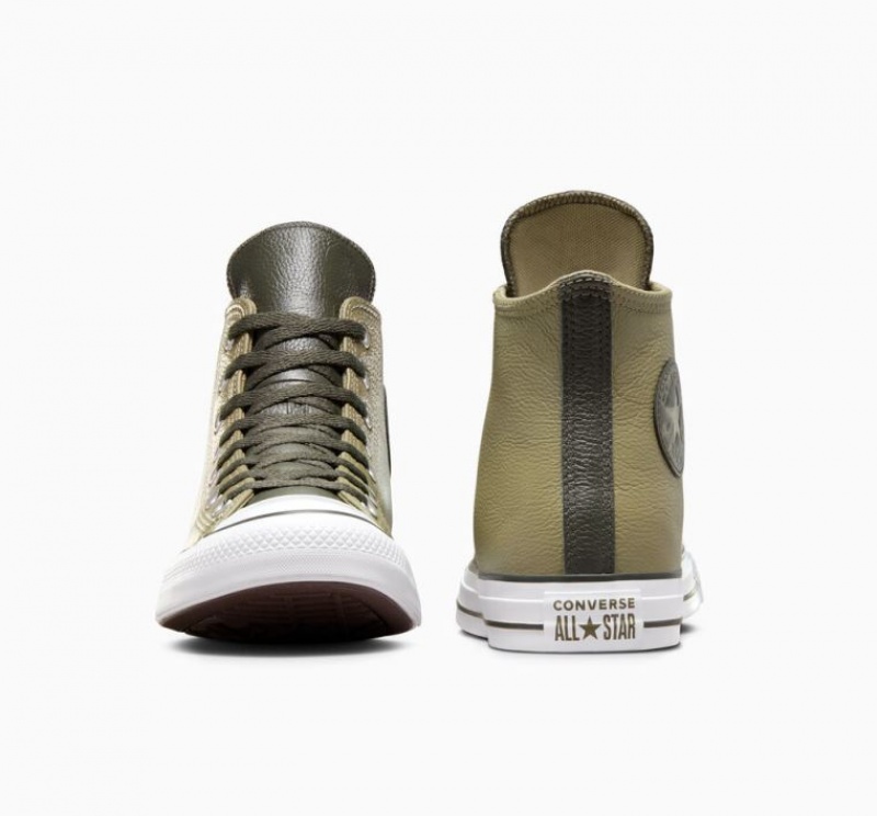 Olive Converse Chuck Taylor All Star Leather Men's High Tops | NZ MPAQD6934