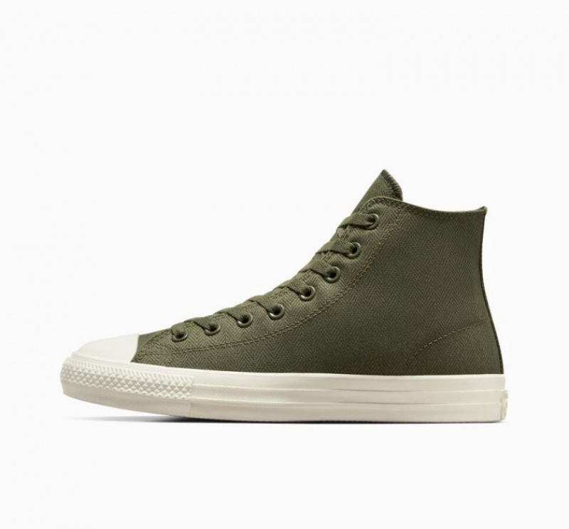 Olive Converse Cons Chuck Taylor All Star Pro Herringbone Women's Skate Shoes | NZ QLGEY3582