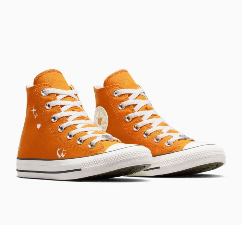 Orange Converse Chuck Taylor All Star Y2K Heart Women's High Tops | NZ EBHFI9042