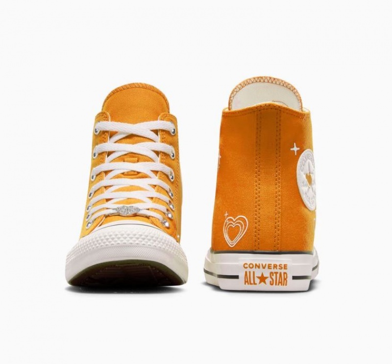 Orange Converse Chuck Taylor All Star Y2K Heart Women's High Tops | NZ EBHFI9042