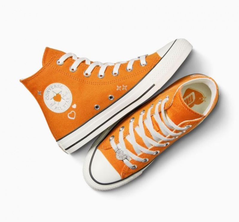 Orange Converse Chuck Taylor All Star Y2K Heart Women's High Tops | NZ EBHFI9042