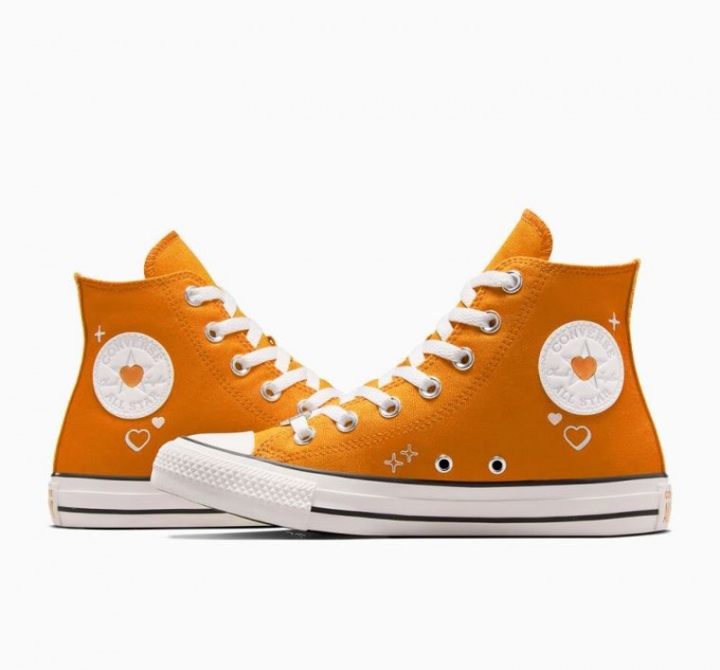 Orange Converse Chuck Taylor All Star Y2K Heart Women's High Tops | NZ EBHFI9042