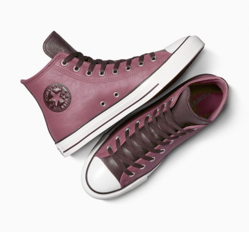 Pink Converse Chuck Taylor All Star Leather Men's High Tops | NZ KCLPE0683