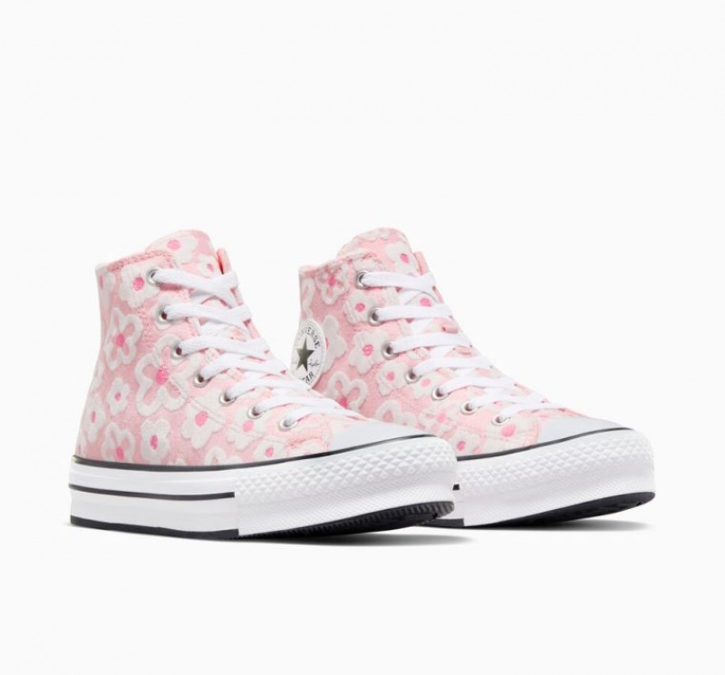 Pink Converse Chuck Taylor All Star Lift Flower Embroidery Kids' Platform Sneakers | NZ SIXHK7014