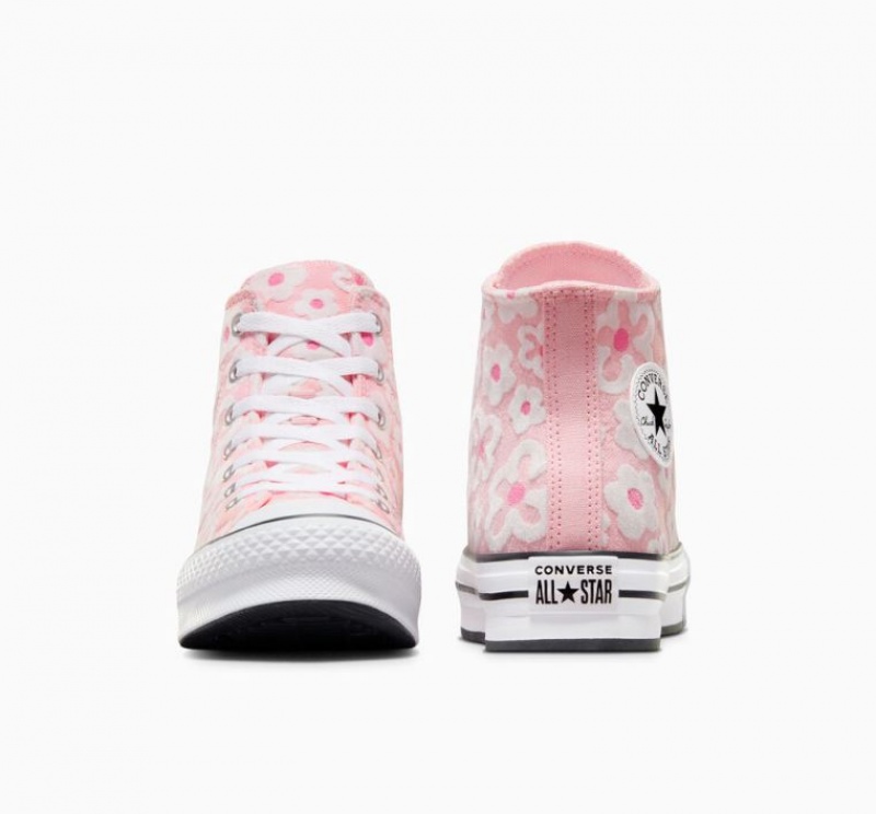 Pink Converse Chuck Taylor All Star Lift Flower Embroidery Kids' Platform Sneakers | NZ SIXHK7014