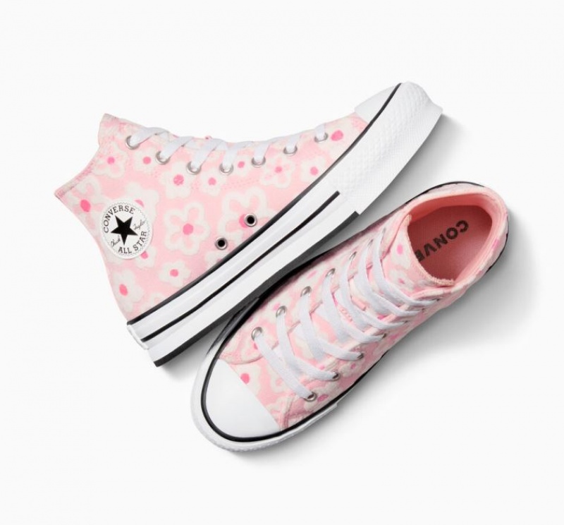 Pink Converse Chuck Taylor All Star Lift Flower Embroidery Kids' Platform Sneakers | NZ SIXHK7014