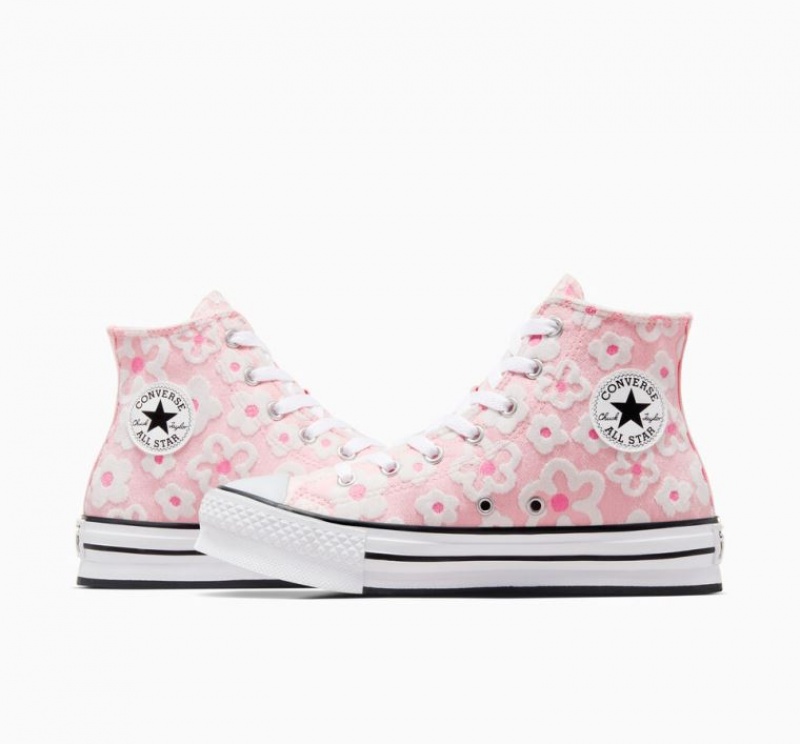 Pink Converse Chuck Taylor All Star Lift Flower Embroidery Kids' Platform Sneakers | NZ SIXHK7014