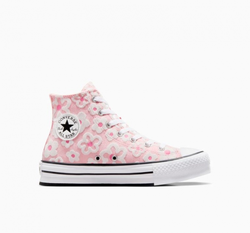 Pink Converse Chuck Taylor All Star Lift Flower Embroidery Kids\' Platform Sneakers | NZ SIXHK7014