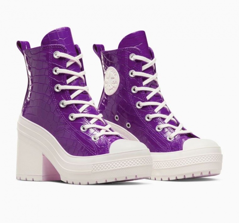 Purple Converse Chuck 70 De Luxe Heel Embossed Women's High Tops | NZ YLODK4283