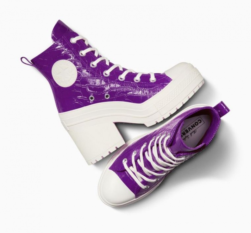 Purple Converse Chuck 70 De Luxe Heel Embossed Women's High Tops | NZ YLODK4283