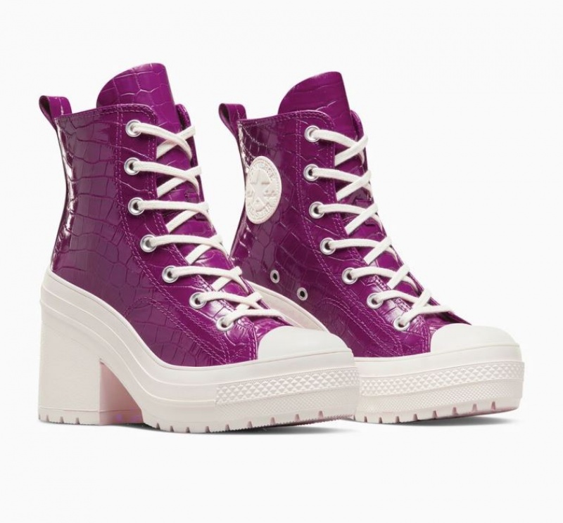 Purple Converse Chuck 70 De Luxe Heel Embossed Women's High Tops | NZ ZTXDP8372