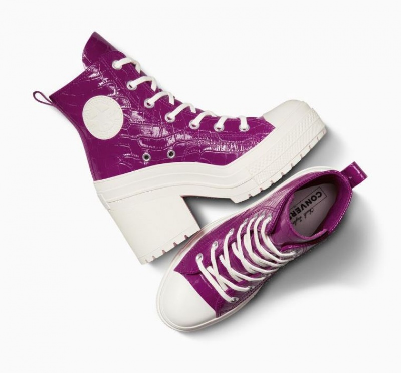 Purple Converse Chuck 70 De Luxe Heel Embossed Women's High Tops | NZ ZTXDP8372