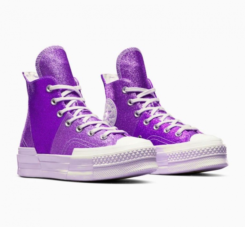 Purple Converse Chuck 70 Plus Glitter Women's High Tops | NZ IEXCS6312