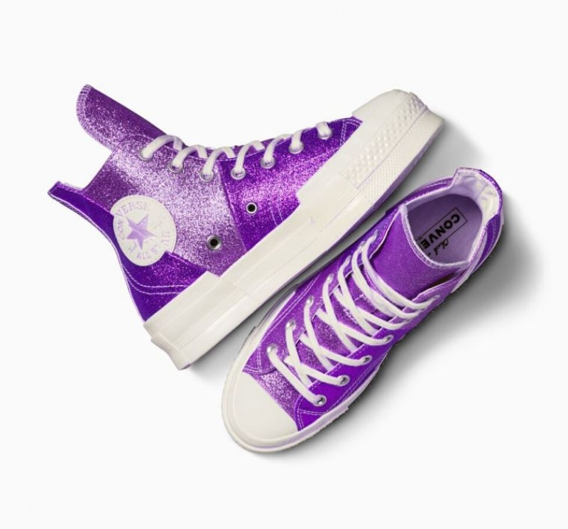 Purple Converse Chuck 70 Plus Glitter Women's High Tops | NZ IEXCS6312