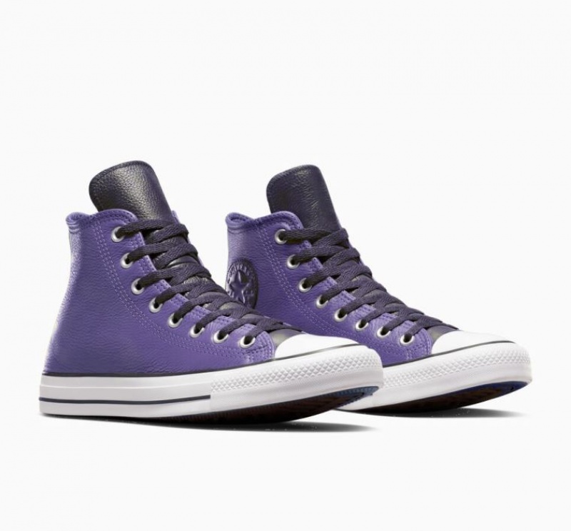 Purple Converse Chuck Taylor All Star Leather Men's High Tops | NZ CMINT1657