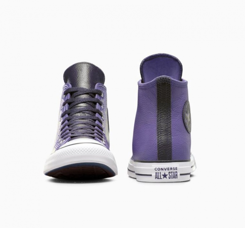 Purple Converse Chuck Taylor All Star Leather Men's High Tops | NZ CMINT1657