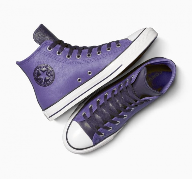 Purple Converse Chuck Taylor All Star Leather Men's High Tops | NZ CMINT1657