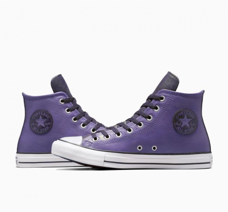 Purple Converse Chuck Taylor All Star Leather Men's High Tops | NZ CMINT1657