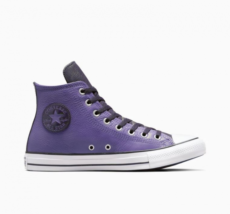 Purple Converse Chuck Taylor All Star Leather Men\'s High Tops | NZ CMINT1657