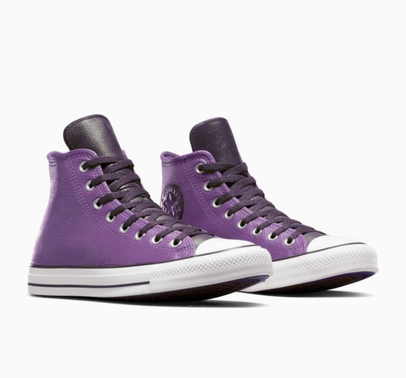 Purple Converse Chuck Taylor All Star Leather Men's High Tops | NZ YKEMV3827