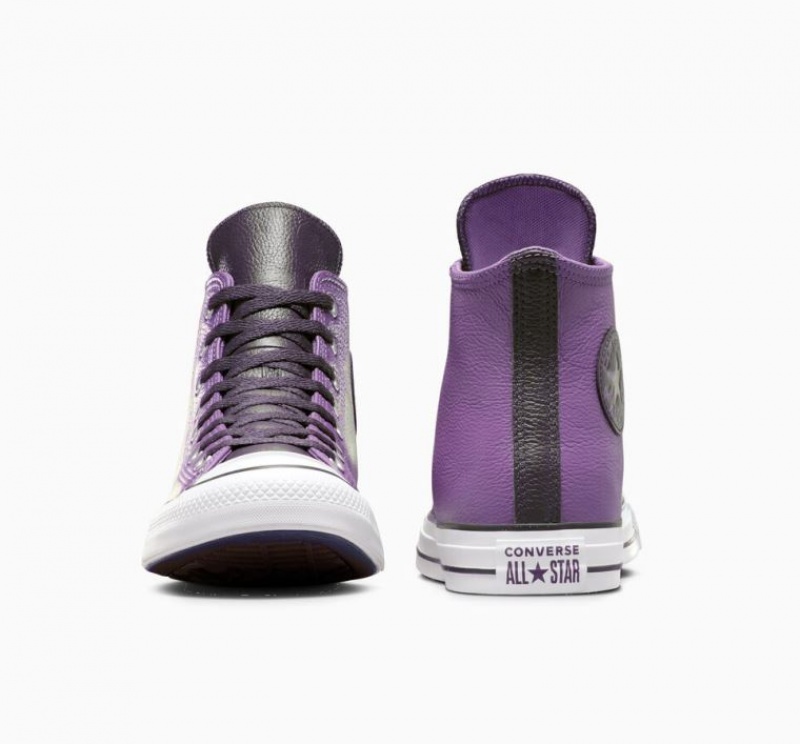 Purple Converse Chuck Taylor All Star Leather Men's High Tops | NZ YKEMV3827