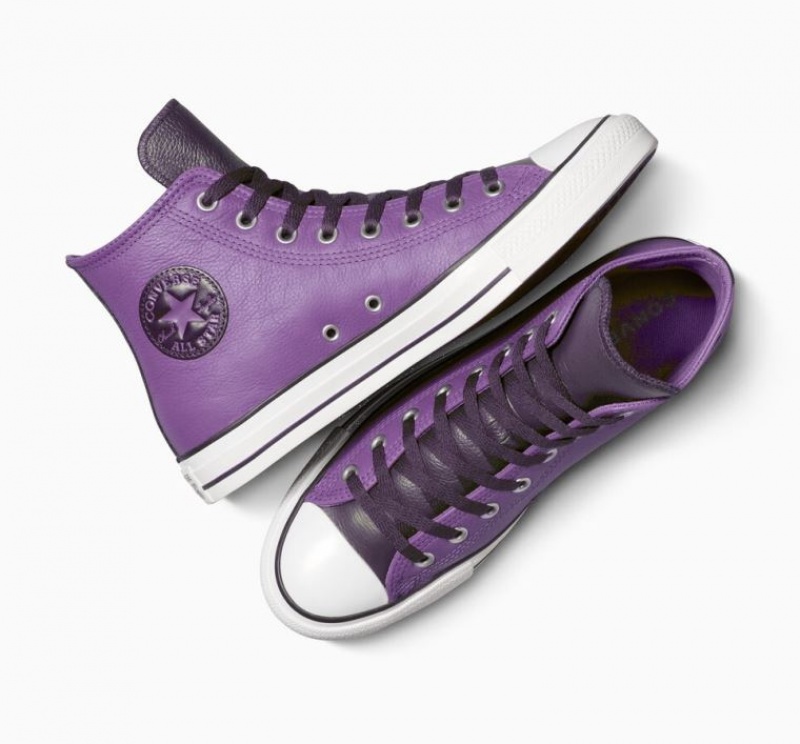 Purple Converse Chuck Taylor All Star Leather Men's High Tops | NZ YKEMV3827