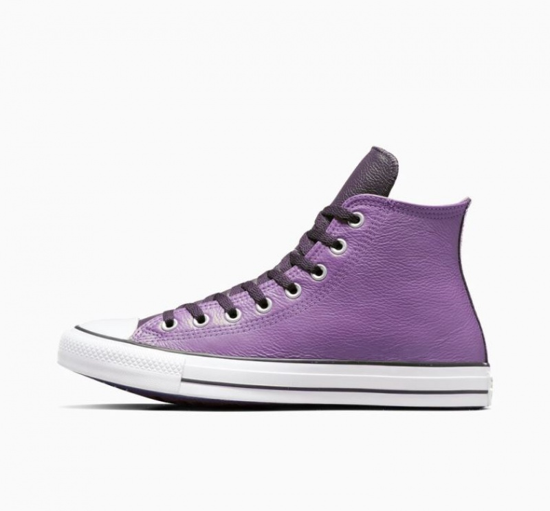 Purple Converse Chuck Taylor All Star Leather Men's High Tops | NZ YKEMV3827