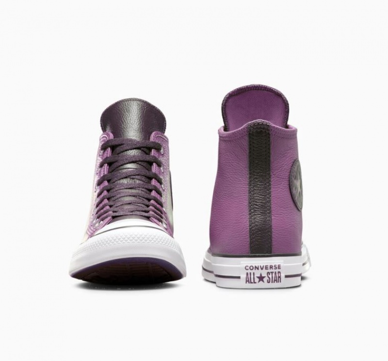 Purple Converse Chuck Taylor All Star Leather Men's High Tops | NZ MUGFT6907