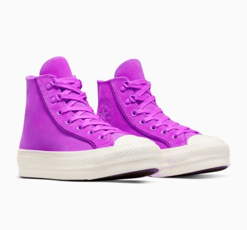 Purple Converse Chuck Taylor All Star Lift Suede Women's Platform Sneakers | NZ XEJLA5183