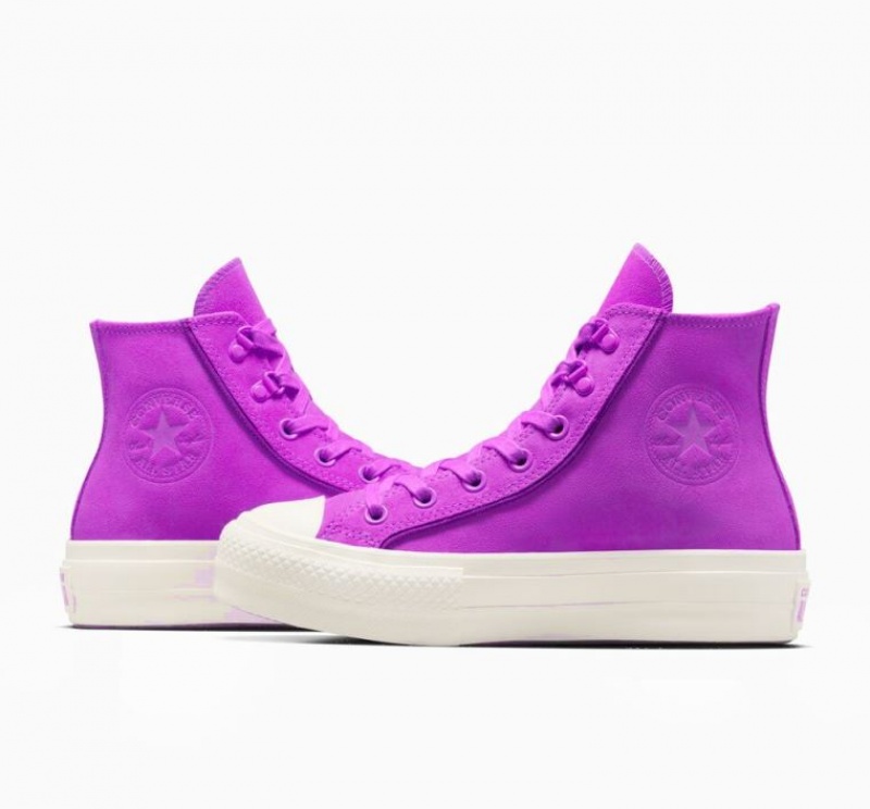 Purple Converse Chuck Taylor All Star Lift Suede Women's Platform Sneakers | NZ XEJLA5183