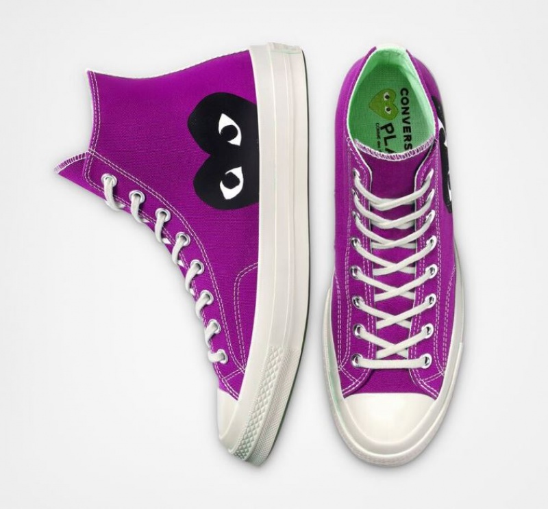 Purple Converse X Comme Des Garçons Play Chuck 70 Women's High Tops | NZ QUHAO3092