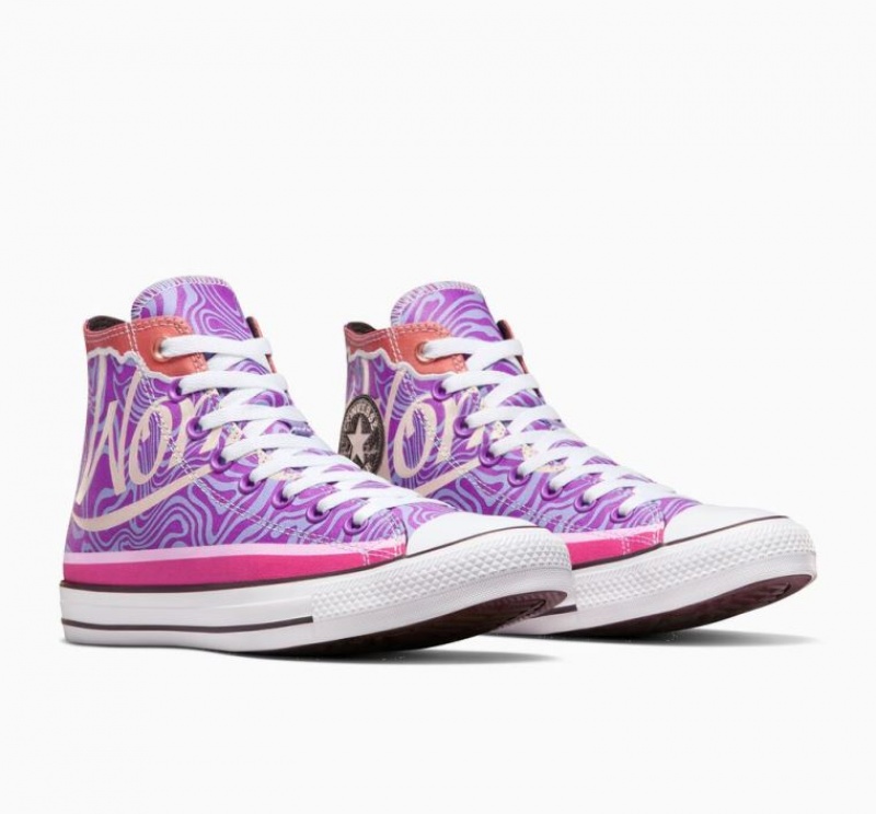 Purple Converse X Wonka Chuck Taylor All Star Swirl Men's High Tops | NZ JMCUS2083