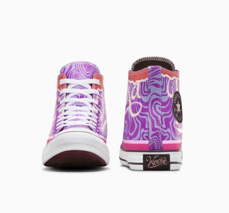 Purple Converse X Wonka Chuck Taylor All Star Swirl Men's High Tops | NZ JMCUS2083