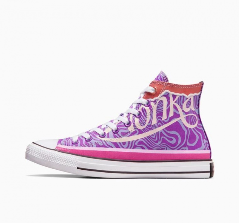 Purple Converse X Wonka Chuck Taylor All Star Swirl Men's High Tops | NZ JMCUS2083