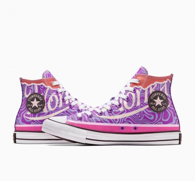 Purple Converse X Wonka Chuck Taylor All Star Swirl Men's High Tops | NZ JMCUS2083