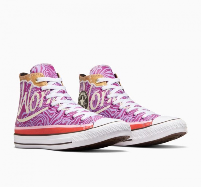 Purple Converse X Wonka Chuck Taylor All Star Swirl Men's High Tops | NZ TQFOV8429