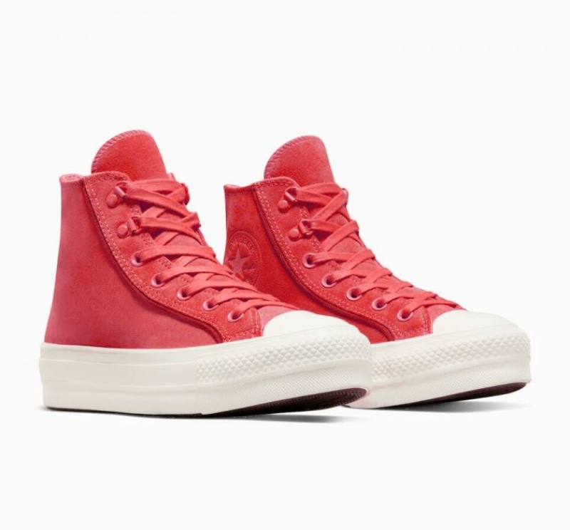 Red Converse Chuck Taylor All Star Lift Suede Women's Platform Sneakers | NZ HBTIW4912