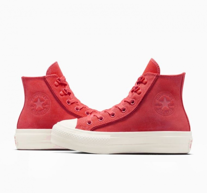 Red Converse Chuck Taylor All Star Lift Suede Women's Platform Sneakers | NZ HBTIW4912