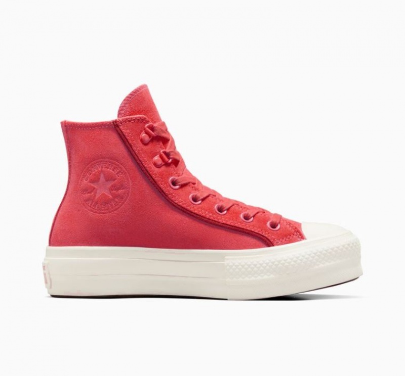 Red Converse Chuck Taylor All Star Lift Suede Women\'s Platform Sneakers | NZ HBTIW4912