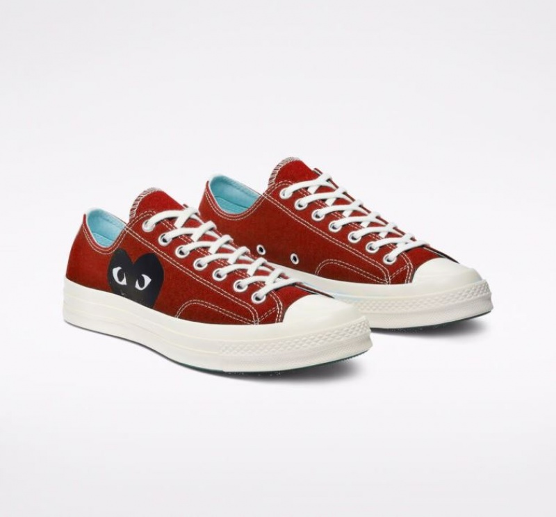 Red Converse X Comme Des Garçons Play Chuck 70 Men's Low Tops | NZ UBOYC8724