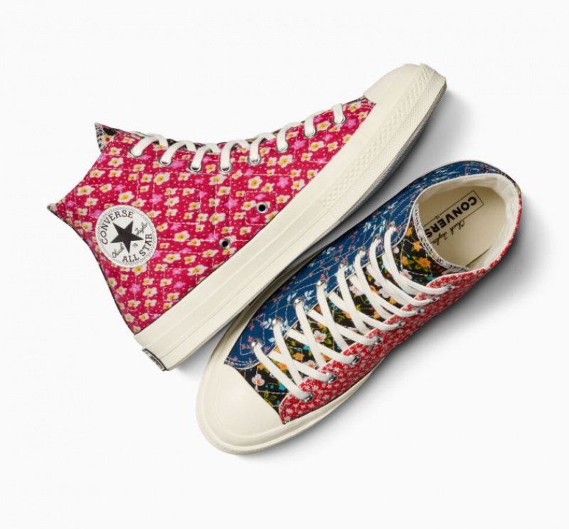 Red / Blue Converse Upcycled Floral Chuck 70 Men's High Tops | NZ MBLZI8102