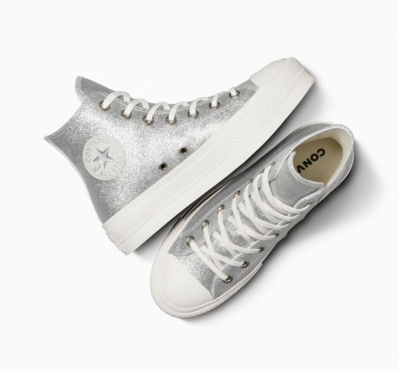 Silver Converse Chuck Taylor All Star Lift Glitter Women's Platform Sneakers | NZ ZADQX5782