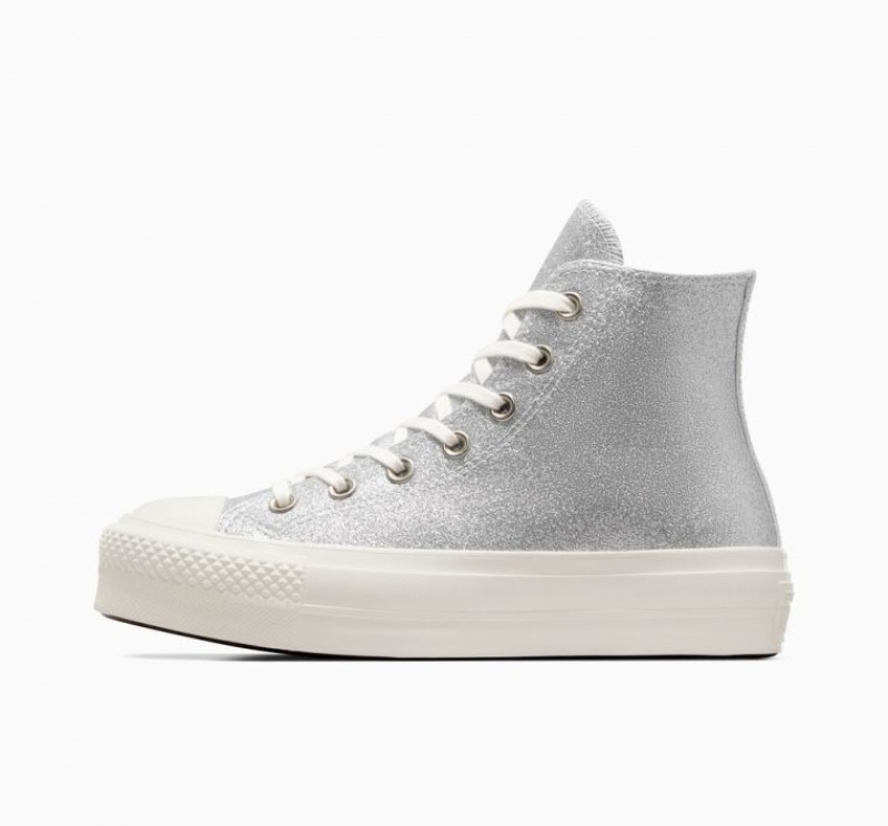 Silver Converse Chuck Taylor All Star Lift Glitter Women's Platform Sneakers | NZ ZADQX5782