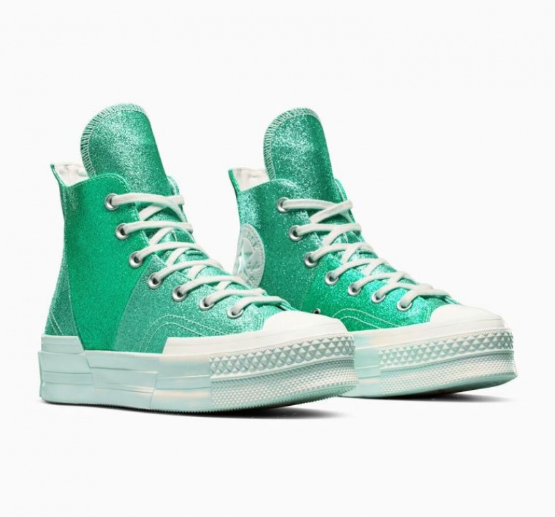 Turquoise Converse Chuck 70 Plus Glitter Women's High Tops | NZ NDAYK8670