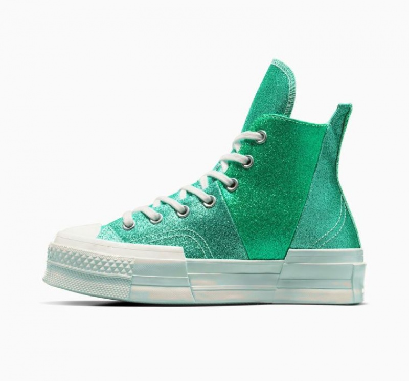 Turquoise Converse Chuck 70 Plus Glitter Women's High Tops | NZ NDAYK8670