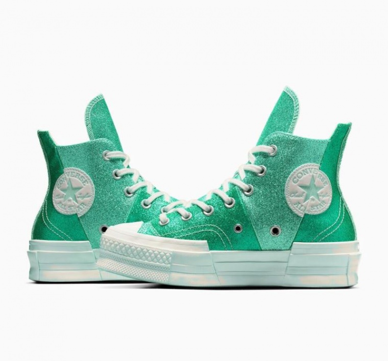 Turquoise Converse Chuck 70 Plus Glitter Women's High Tops | NZ NDAYK8670